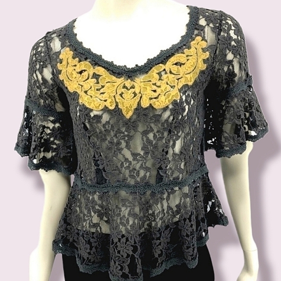 Free People Tops - Free People Women's XS Gray-Green Lightweight Lace Embroidered Cotton Bl…